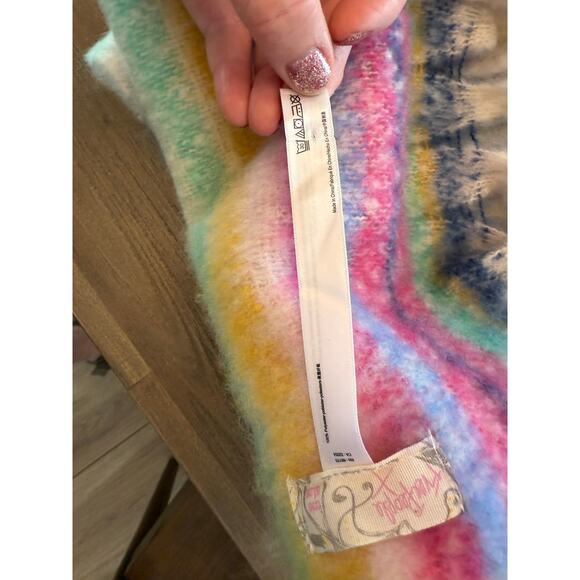 Free People Skye Stripe Fringe Throw Blanket Pink Cream Blue - Picture 8 of 10